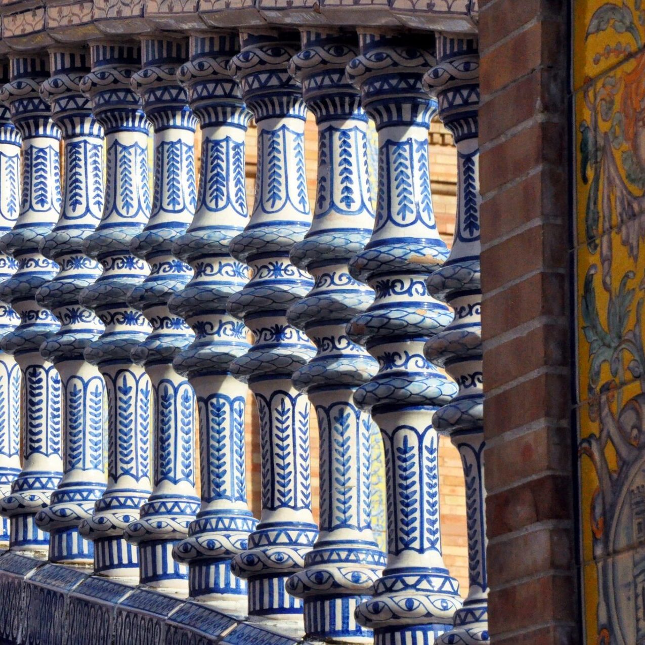 ceramic details on the bridge, parque de maria luisa